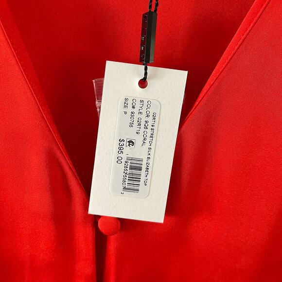 Milly Womens Silk Blend Tie Front Top Size XS Coral Stretch Casual Chic Blouse - Picture 6 of 10